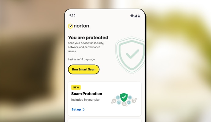 Mobile phone displaying Norton Mobile Security app